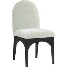 an upholstered chair with black legs and a light gray fabric backrest, viewed from the front