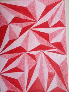 a red and white drawing on paper with lines in the middle that appear to be overlapping