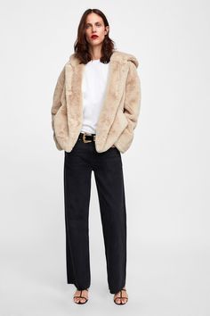 Image 1 of HOODED FAUX FUR JACKET from Zara Perfect Travel Outfit, Short Faux Fur Jacket, Faux Fur Hooded Coat, Outfit Zara, Hooded Faux, Jacket With Hood, Thanksgiving Outfit, Winter Coats Women