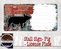 a license plate with an image of a pig on the front and back of it