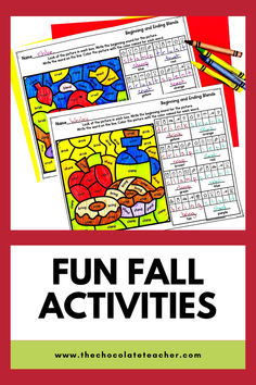 A picture of fall themed color by code phonics pages. Teaching Phonics