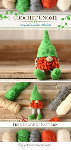 crocheted gnomes are featured in this free pattern