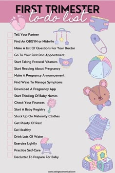 a baby shower checklist for the first trimester to do list with teddy bear