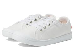 Roxy Bayshore Plus Lx - Women's Slip on  Shoes : Open White : Whether you're hitting the gym or out on the town donning the Roxy Bayshore Plus LX. These retro-style sneakers feature Memory foam padded insole, synthetic leather upper, and lace-up closure. Soft sock lining. Brand detailing on the tongue. Durable and flexible TPR outsole. Imported. Measurements: Weight: 9 oz Product measurements were taken using size 7, width M. Please note that measurements may vary by size. White Canvas Shoes, Women's Slip On Shoes, Roxy Women, Soft Sock, Trainers Fashion, Athletic Fashion, White Shoes, Roxy, Sneakers White