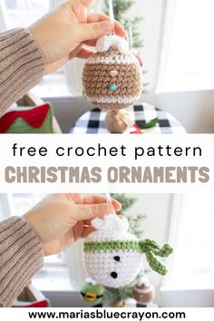 crochet christmas ornament with text that reads free crochet pattern