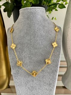 NecklaShow off your elegant, sophisticated sense of style with this multi clovers necklace. Crafted with a beautiful golden luster, this stunning piece features multiple gold clovers set on a 19” long necklace chain. Perfect for any special occasion, this necklace will add stylish flourish to your ensemble. Aesthetic Gold Necklace, Elegant Sophisticated, Heart Hoop Earrings, Clover Necklace, Classy Jewelry, Necklace And Bracelet, Black Necklace, Cool Necklaces, Gold Collection