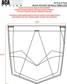 the back pocket pattern is shown with measurements for each item in this image, and it shows