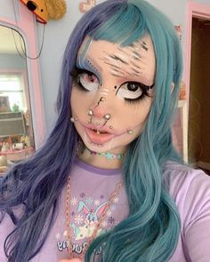 Unconventional Haircut, Creepy Cute Makeup, Drag Couture, Surreal Makeup, Body Modification Piercings, Pastel Goth Makeup, Clown Cosplay, Decora Harajuku