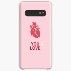 a pink phone case with an image of a heart and the words you love on it