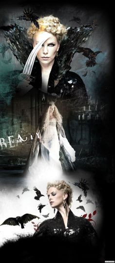 a woman in black is surrounded by birds and bats, with the words tarara on it