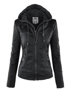 Free 2-day shipping. Buy MBJ WJC663 Womens Removable Hoodie Motorcyle Jacket S BLACK at Walmart.com Faux Leather Jacket Women, Black Outerwear, Faux Leather Motorcycle Jacket, Fall Fashion Coats, Moto Biker Jacket, Leather Jacket With Hood, Hooded Faux, Vegan Leather Jacket, Cooler Look