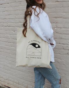 Tote Bag Photoshoot, Canvas Tote Bag Outfit, Tote Bag Aesthetic Outfit, Tote Bag Aesthetic Design, Tshirt Photoshoot, Jesus Tote Bag, Tote Bag Christian, Christian Embroidery, Canvas Bag Diy