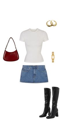 Simple fit with a red pop accessorized with gold Accessorizing Outfits, Fasion Outfits, Outfit Layout, Taylor Swift Outfits, Comfy Fashion, Lookbook Outfits, Types Of Fashion Styles, Everyday Outfits, Fashion Inspo Outfits