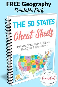 the 50 states cheat sheets are shown in this printable pack for kids and adults