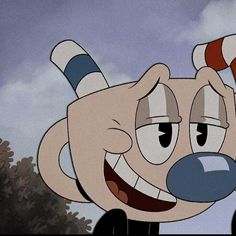 an animated cartoon character with big eyes and large nose, holding his head up to the side