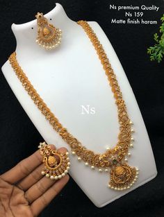 whatsapp 9486115312. worldwide shipping #onegramgold available at #arshis #templejewellery Jewelry Necklace Simple, Haram Designs, Indian Wedding Jewelry Sets, Long Haram, Indian Bridal Jewelry Sets, Antique Bridal Jewelry, Gold Rings Fashion, Gold Designs