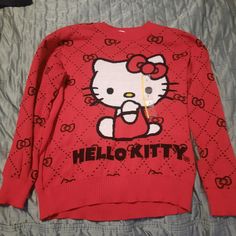 New - Hello Kitty Red Sweater Size Small Irish Style, Nordic Print, Black Cardigan Sweater, Cute Cardigans, Black Halloween, Red Sweater, Short Sleeve Cardigan, Workout Hoodie, Black Cardigan