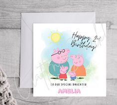 a happy birthday card with pep and her two children