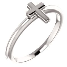 14K White Gold Plain Cross Ring for Women Christian Crafts, Authentic Jewelry, Cross Ring, Christian Jewelry, Women Ring, Cross Jewelry, 14k White Gold Ring, Ring For Women, Cross Pendant