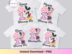 mickey mouse birthday shirt with the number one on it and minnie's 1st birthday t - shirt