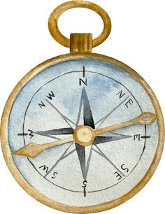 a watercolor painting of a compass on a white background