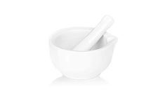 a white mortar and pestle on a white background