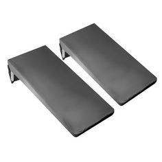 pair of black metal footrests for the back of a car or truck, isolated against a white background