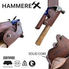 the hammer and knife holder is made from leather