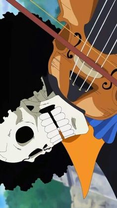 an animated image of a man holding a violin and wearing a mask with his mouth open