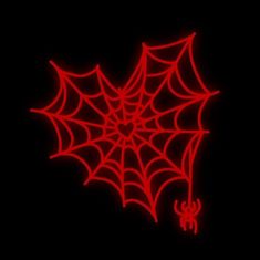 a red spider web on a black background