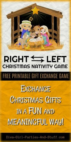 a christmas nativity game with the words exchange christmas gifts in a fun and meaningful way