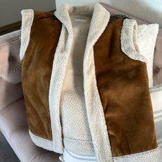 Soft Faux Suede Sherpa-Trim Sleeves, Front And Hem 100% Polyester Dry Clean Imported Brown Faux Fur Trim Vest For Fall, Brown Vest With Faux Fur Trim For Fall, Beige Vest For Cold Weather In Fall, Faux Shearling Vest, Old Navy Vest, Red Puffer, Shearling Vest, Brown Women, Faux Fur Vest