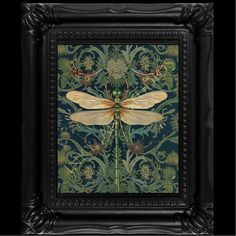 William Morris inspired Art Nouveau dragonfly canvas print with several framing options or available as print only.  This piece is a high quality canvas giclée, displayed in an ornate resin frame with glass cover, easel and hook for display on a tabletop or wall.  See photo for images of frame choices, or order just the print.  "Mini" measures 4"x3.5" on outer edge of frame. Watermark will not appear on your print.  I have several art nouveau prints available in my shop. Check out the rest of my Art Nouveau Farmhouse, William Morris Art Prints, Art Nouveau Style, Antique Crocks, Art Deco Tiles, Dragonfly Wall Art, Stained Glass Studio, Dragonfly Gifts, Art Nouveau Decor