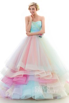 Pretty Quinceanera Dresses, Rainbow Wedding, Wedding Dresses Corset, Colored Wedding Dresses, Tulle Wedding, Tulle Wedding Dress, Gorgeous Gowns, Quinceanera Dresses