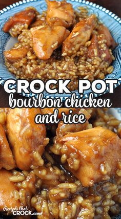 crock pot bourbon chicken and rice on a plate