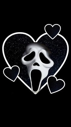 a black and white image of a ghost with hearts in the shape of a heart