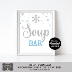 a white framed sign with snowflakes on it and the word soap bar next to it