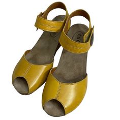 Questions? Leave A Comment Below! Summer Leather Clogs For Everyday, Leather Clogs For Everyday Summer Wear, Everyday Casual Closed Toe Wedge Sandals, Yellow Leather Heels With Cushioned Footbed, Leather Wedge Sandals With Round Toe For Everyday, Yellow Leather Platform Wedge Sandals, Yellow Leather Wedge Sandals, Yellow Leather Wedge Heel Sandals, Everyday Leather Wedge Sandals