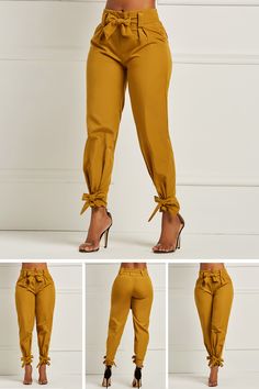 Bowknot Plain Women's Pencil Pants Vetements Shoes, Everyday Fits, Yellow Pants, 40 Fashion, Ankara Style, Jeans Skirt, Pencil Pants, Cute Fashion, Classy Outfits