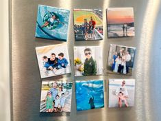 a refrigerator with magnets that have pictures on it