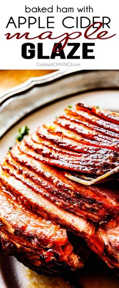 grilled ham with apple cider glaze on a plate