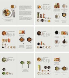 several photographs of different food items arranged in rows on a white background, with text above them