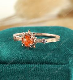 Unique Sunstone Engagement Ring Vintage Sun Ring Rose Gold - Etsy Orange Diamond Engagement Ring, Fire Engagement Ring, Sun Inspired Engagement Ring, Orange Wedding Rings, Earthy Engagement Ring, Copper Engagement Ring, 70s Engagement Ring, Sun Wedding Ring, Carnelian Engagement Ring