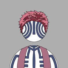 an anime character with red hair wearing a striped shirt and pink scarf on his head