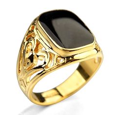 PRICES MAY VARY. DESIGN - the contrast between the black enamel and the rich buttery 18K yellow gold in this rectangle signet ring creates a bold, refined look. SPECIFICATION - material:brass. 0.43*0.57inch cushion men ring. Polished finish. OCCASIOINS - our men black ring plated by 18K yellow gold has a wonderfully rich finish that is timeless , suitable for everyday wear. No matter which sizes you choose , it’s style and distinction will be unsurpassed. PACKING - the gold men ring of your choi Mens Gold Ring With Black Stone, Male Rings, Islam Guide, History Islam, Islam Symbol, Black Jewellery, Ring Party Jewelry, Islam Beliefs, Quran Translation