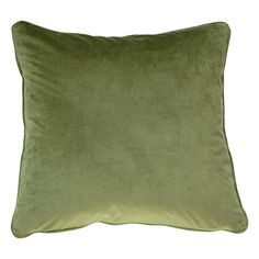 a green velvet pillow with a square shape on the front and back, sitting on a white background