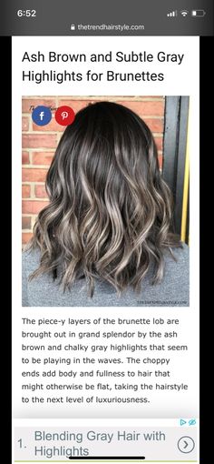 Bayalage Brunette Gray, How Brunettes Hide Gray, Best Balayage To Cover Gray Hair, Going Gray Transition Ideas For Brunettes, Dark Brown Hair Turning Grey, Gray Blending Hair Dark Brown Before And After