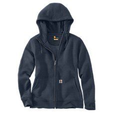 The Carhartt\u00ae Clarksburg Long-Sleeve Hoodie for Ladies is a warm, rugged layer for cold days in the outdoors. It features a full-zip front, rib-knit cuffs and waistband, a split kangaroo pocket, and an attached, 3-piece hood. Heavyweight warmth and a relaxed fit deliver comfort and superior coverage on cold days in the woods or on the ranch. The Carhartt Clarksburg Hoodie is made of soft, 10.5-oz. 55% cotton/45% polyester. Machine wash. Imported.  \u000a \u000a Soft, 10.5-oz. cotton/polyest