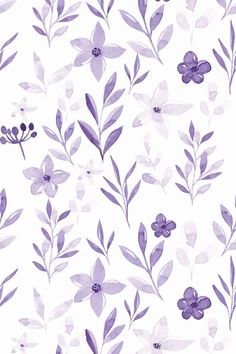 watercolor flowers and leaves on a white background seamless wallpaper pattern with lavender hues