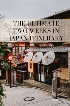 an old building with umbrellas in front of it and the words 7 local shops in kyto to not miss